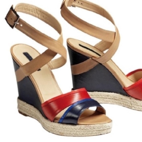 Longchamp Finca Louisa Wedge Espadrille Red Blue Sandals 39 US 8.5 Resortwear - Picture 11 of 15